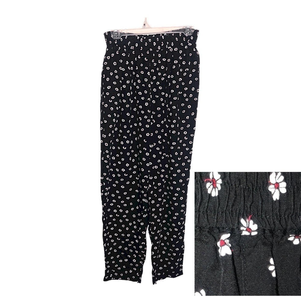 Vintage Liz Sport Black Floral Pull On Pants Size Small